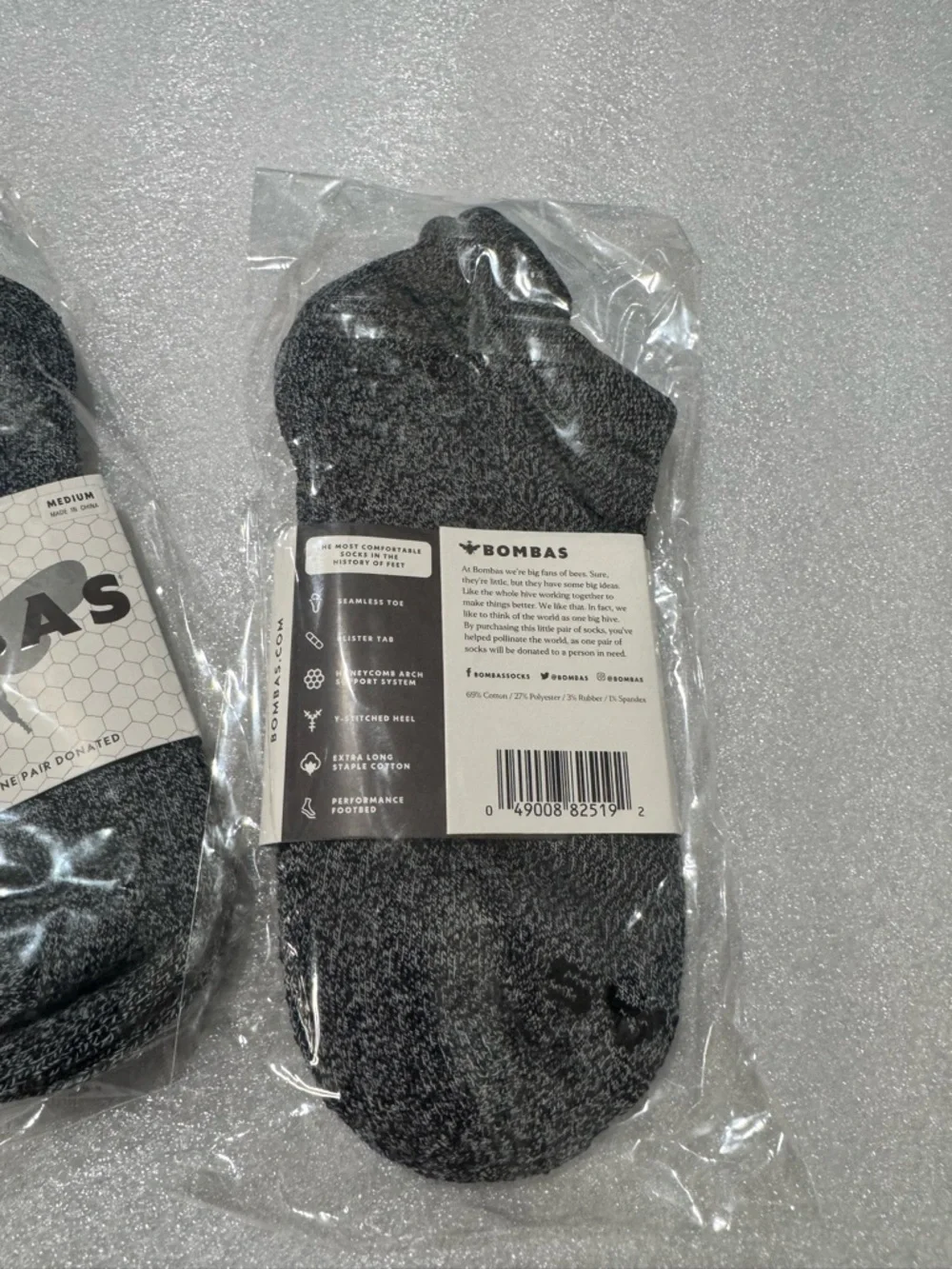 Bombas Unisex Medium Ankle No-Show Socks - Charcoal (3-Pack)